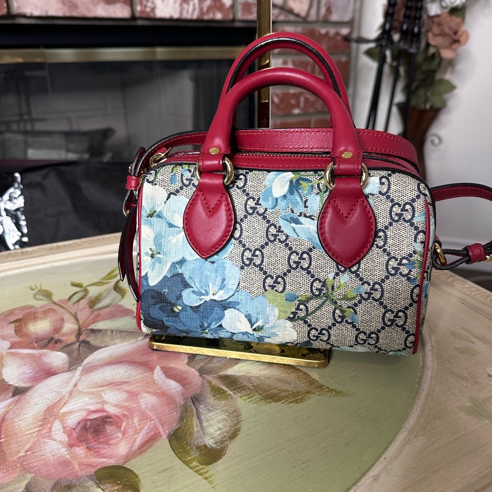 Gucci GG Blooms Mini Boston‎ Bag Red Leather Crossbody - Picture 2 of 9